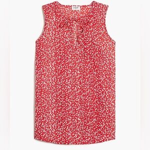 J. Crew Sleeveless Pleated Tie Neck Top for Women Red Floral